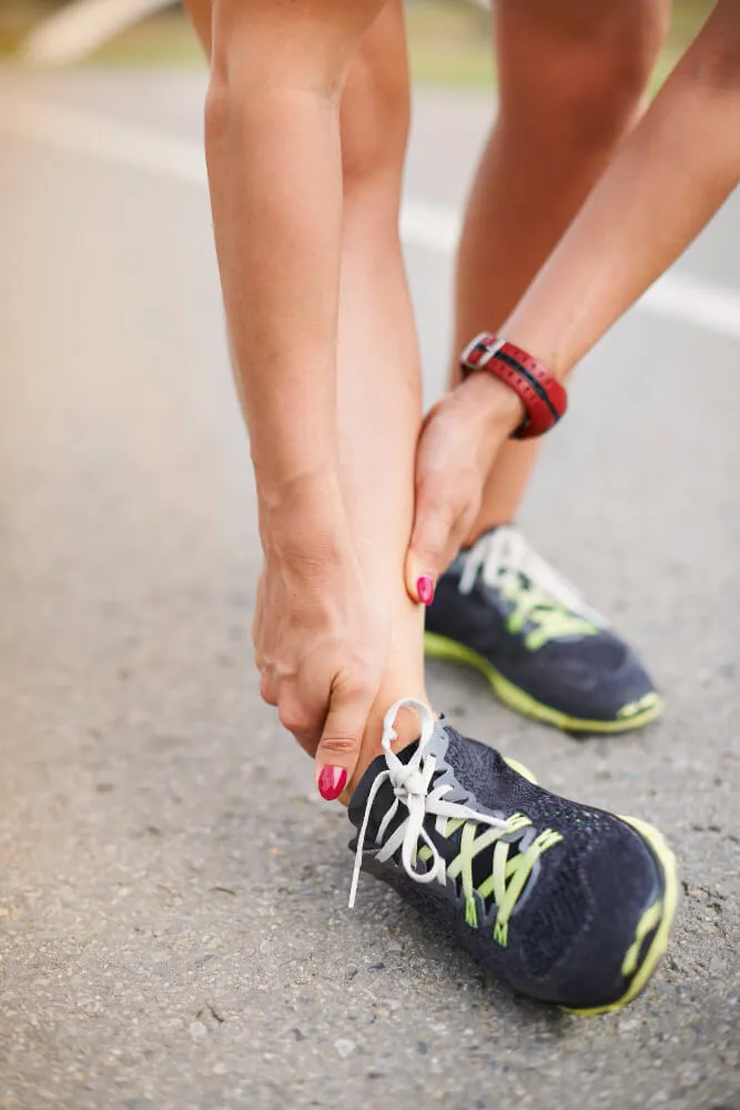 Close-up of a person’s foot and ankle showing pain or sprain